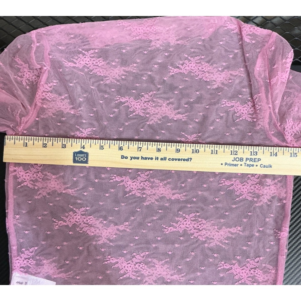 Y2K Coquette Balletcore Fairy Pink Sheer Floral Lace Mock Neck Long Sleeve XS - Picture 6 of 9